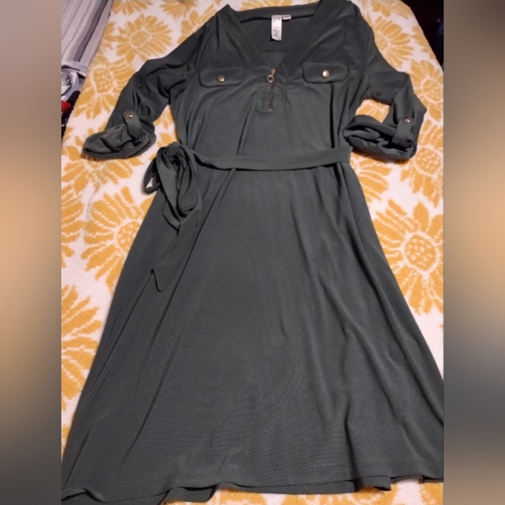 Emma & Michele Olive Long Sleeve Dress